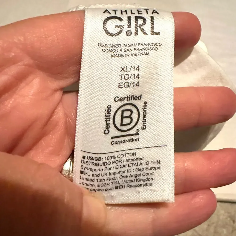 Athleta Girl Size XL 14 White 100% Cotton Athletic Shorts Elastic Waist